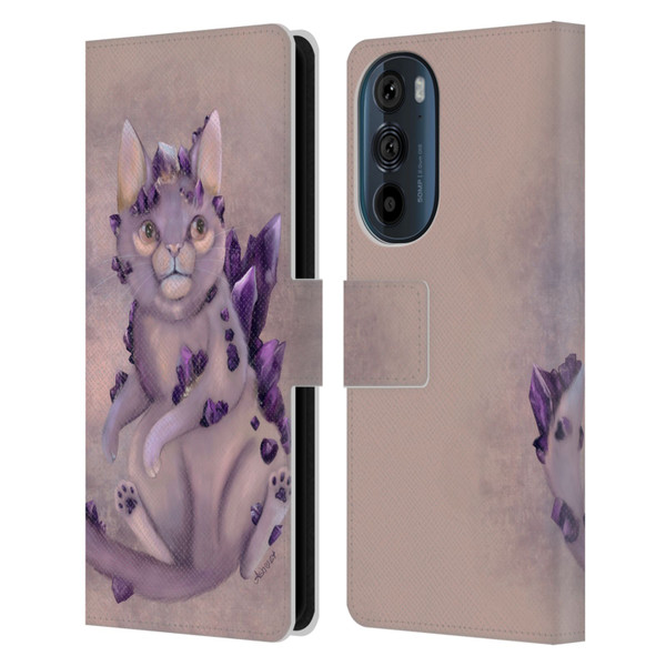 Ash Evans Graphics Amethyst Cat Leather Book Wallet Case Cover For Motorola Edge 30