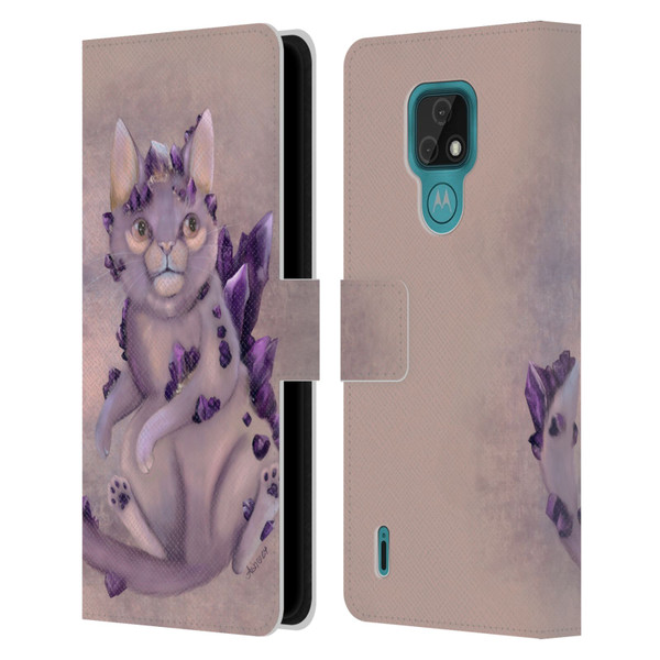 Ash Evans Graphics Amethyst Cat Leather Book Wallet Case Cover For Motorola Moto E7