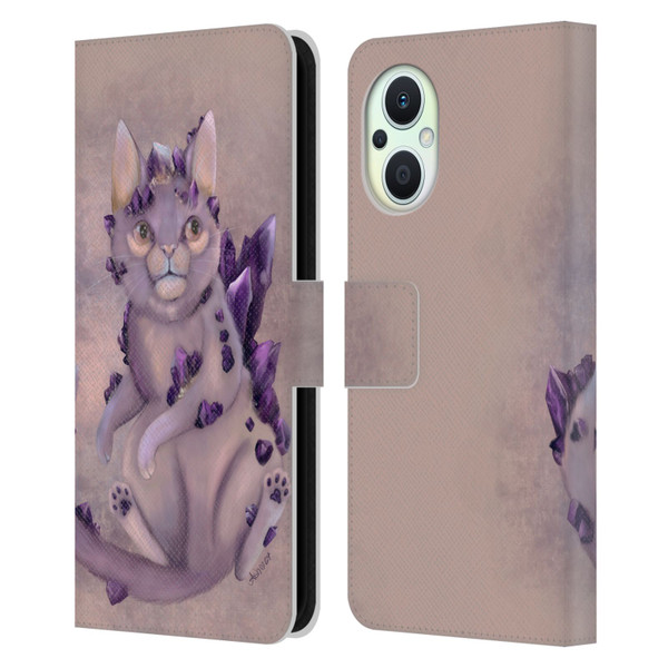 Ash Evans Graphics Amethyst Cat Leather Book Wallet Case Cover For OPPO Reno8 Lite