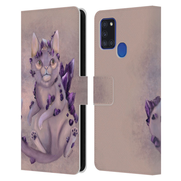 Ash Evans Graphics Amethyst Cat Leather Book Wallet Case Cover For Samsung Galaxy A21s (2020)
