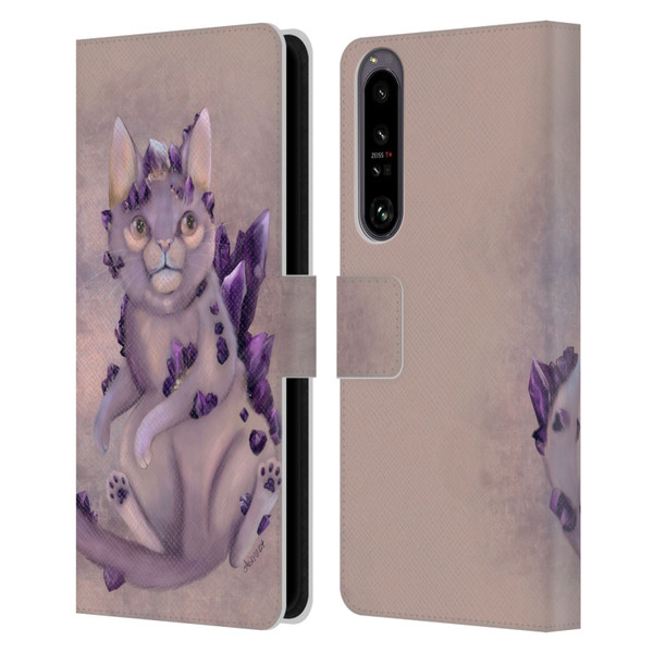 Ash Evans Graphics Amethyst Cat Leather Book Wallet Case Cover For Sony Xperia 1 IV