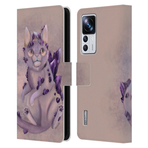 Ash Evans Graphics Amethyst Cat Leather Book Wallet Case Cover For Xiaomi 12T Pro