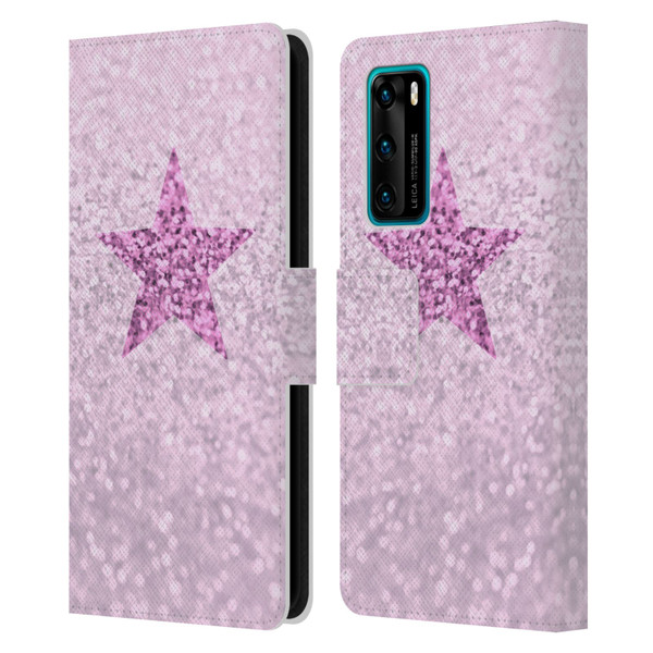 Monika Strigel Glitter Star Pastel Pink Leather Book Wallet Case Cover For Huawei P40 5G
