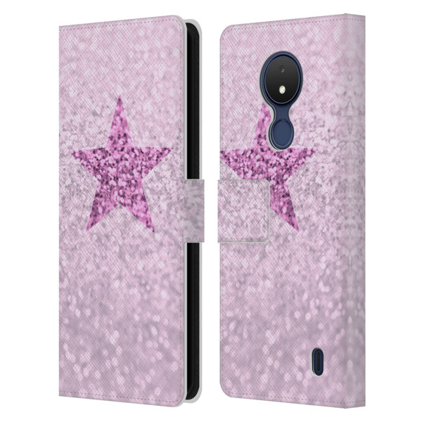 Monika Strigel Glitter Star Pastel Pink Leather Book Wallet Case Cover For Nokia C21