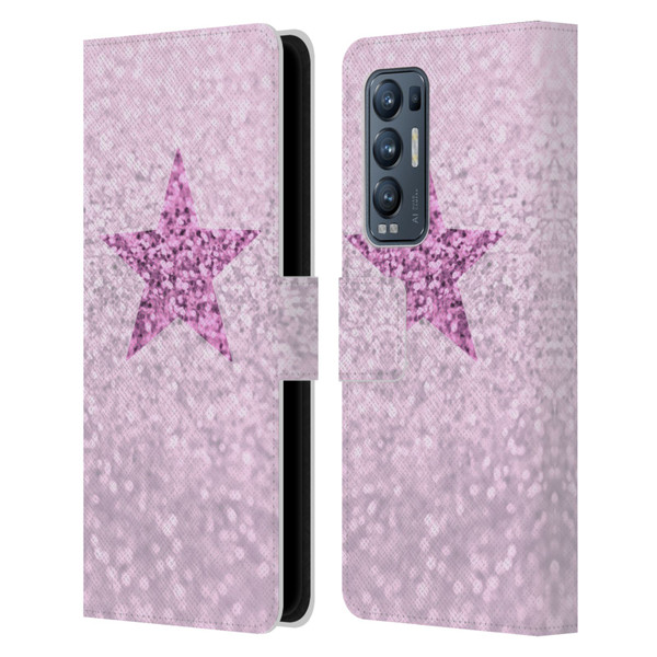 Monika Strigel Glitter Star Pastel Pink Leather Book Wallet Case Cover For OPPO Find X3 Neo / Reno5 Pro+ 5G