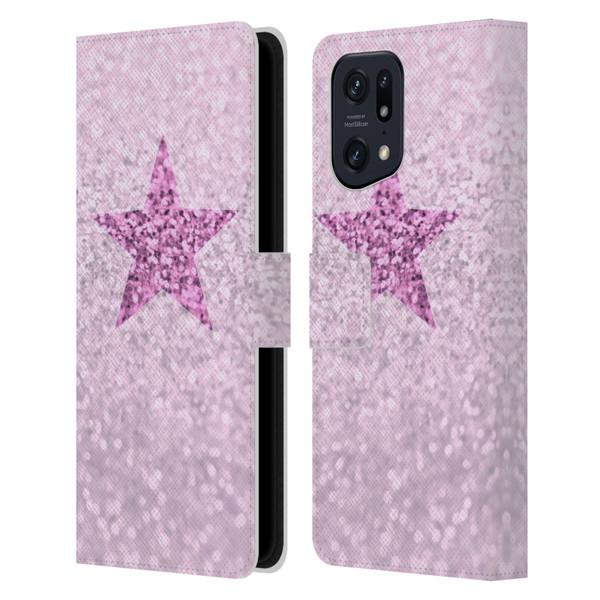 Monika Strigel Glitter Star Pastel Pink Leather Book Wallet Case Cover For OPPO Find X5
