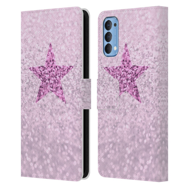 Monika Strigel Glitter Star Pastel Pink Leather Book Wallet Case Cover For OPPO Reno 4 5G