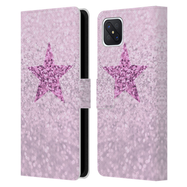 Monika Strigel Glitter Star Pastel Pink Leather Book Wallet Case Cover For OPPO Reno4 Z 5G