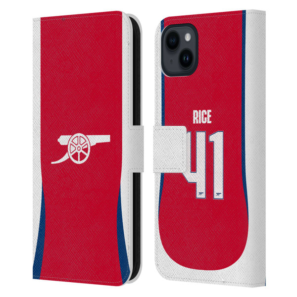 Arsenal FC 2024/25 Players Home Kit Declan Rice Leather Book Wallet Case Cover For Apple iPhone 15 Plus