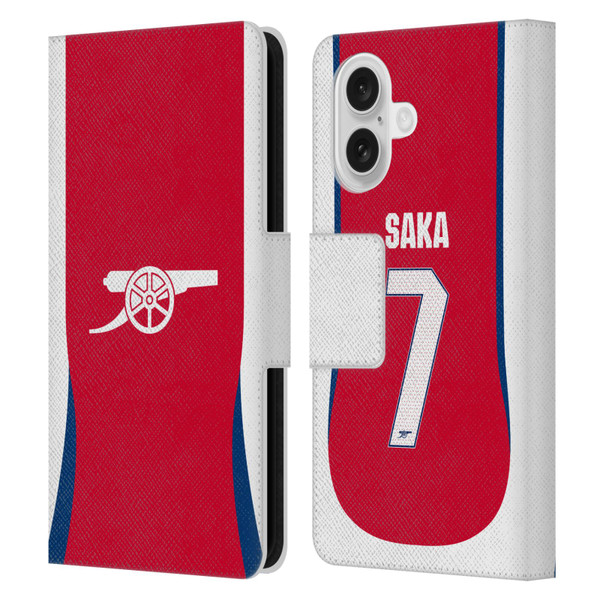 Arsenal FC 2024/25 Players Home Kit Bukayo Saka Leather Book Wallet Case Cover For Apple iPhone 16
