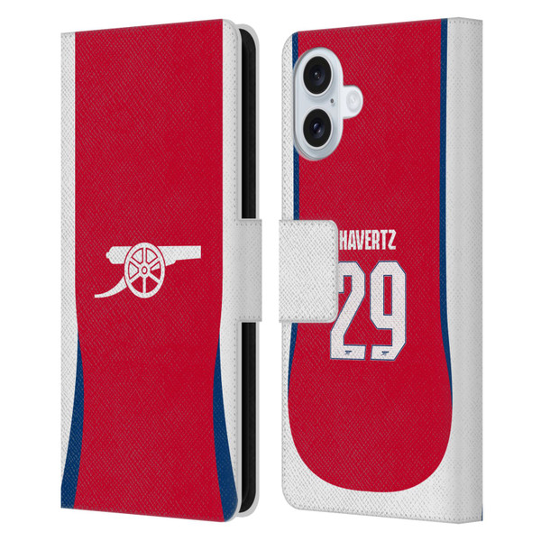 Arsenal FC 2024/25 Players Home Kit Kai Havertz Leather Book Wallet Case Cover For Apple iPhone 16 Plus