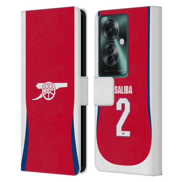 Arsenal FC 2024/25 Players Home Kit William Saliba Leather Book Wallet Case Cover For OPPO Reno11 F 5G / F25 Pro 5G