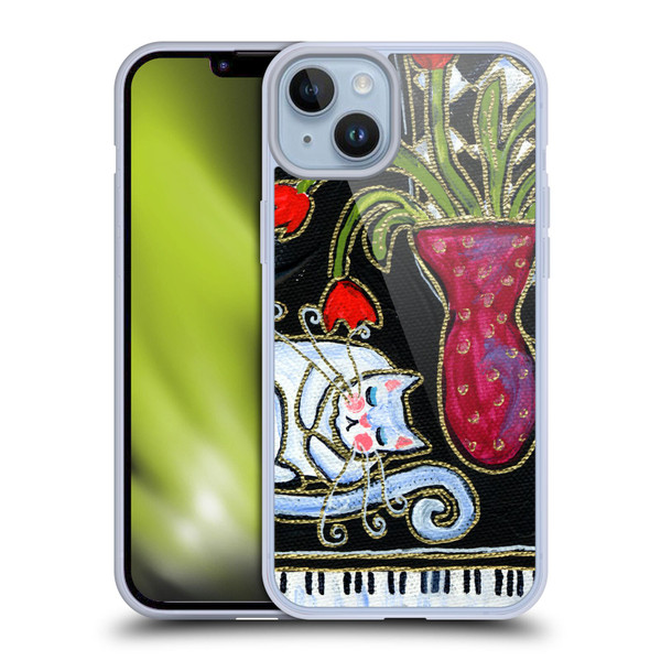 Wyanne Cat Kitty Asleep On The Piano Soft Gel Case for Apple iPhone 14 Plus