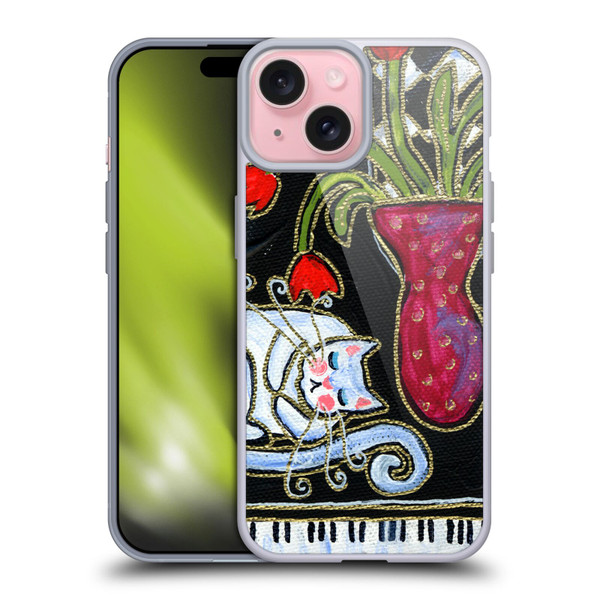 Wyanne Cat Kitty Asleep On The Piano Soft Gel Case for Apple iPhone 15