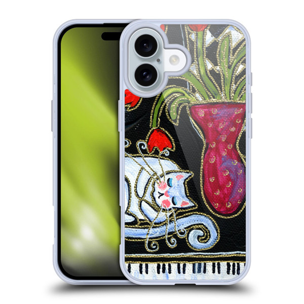 Wyanne Cat Kitty Asleep On The Piano Soft Gel Case for Apple iPhone 16