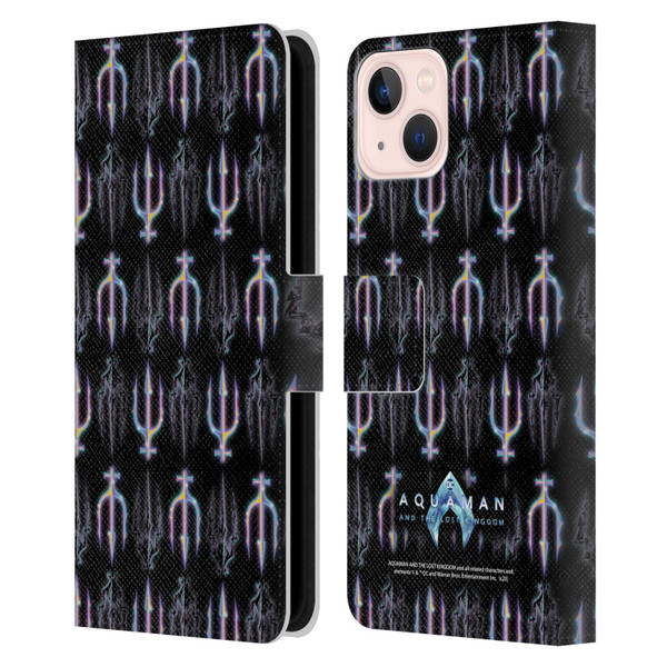 Aquaman And The Lost Kingdom Graphics Trident Pattern Leather Book Wallet Case Cover For Apple iPhone 13