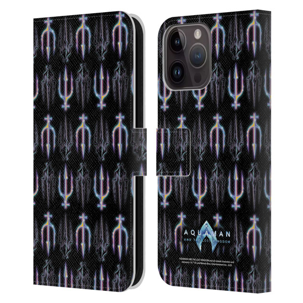 Aquaman And The Lost Kingdom Graphics Trident Pattern Leather Book Wallet Case Cover For Apple iPhone 15 Pro Max
