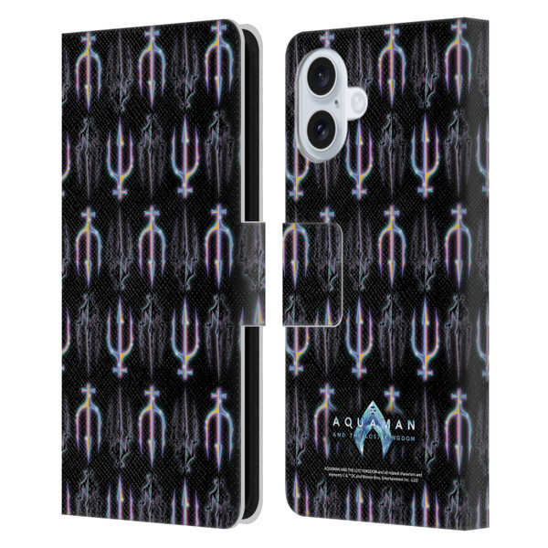 Aquaman And The Lost Kingdom Graphics Trident Pattern Leather Book Wallet Case Cover For Apple iPhone 16 Plus