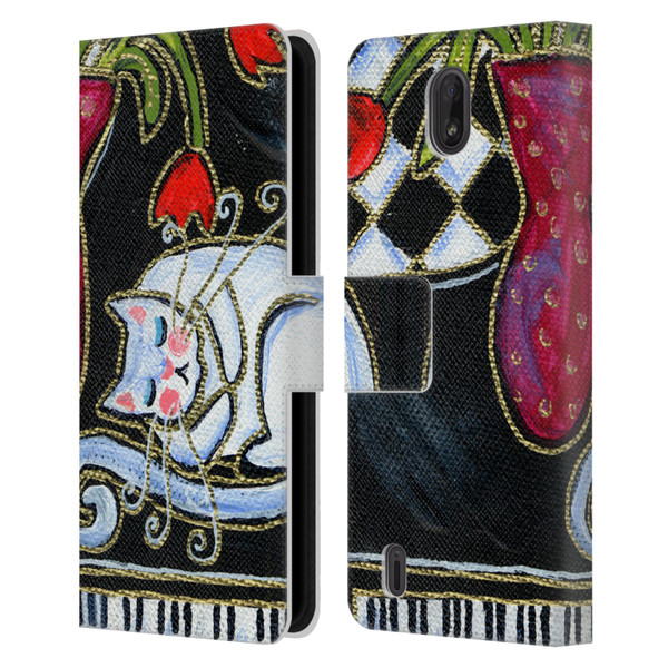 Wyanne Cat Kitty Asleep On The Piano Leather Book Wallet Case Cover For Nokia C01 Plus/C1 2nd Edition