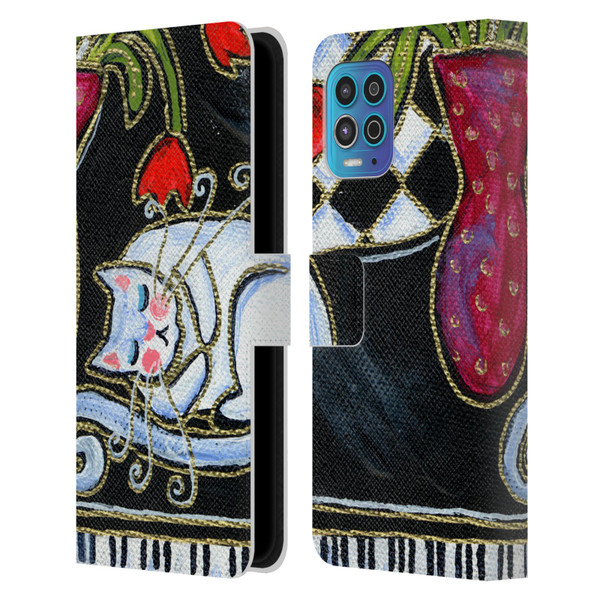 Wyanne Cat Kitty Asleep On The Piano Leather Book Wallet Case Cover For Motorola Moto G100