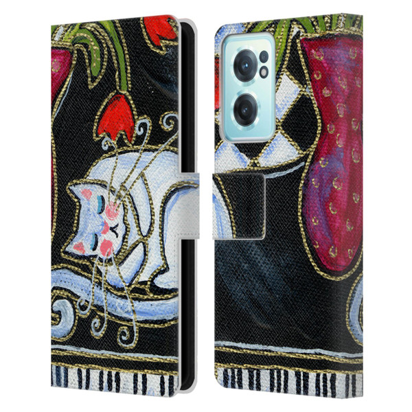 Wyanne Cat Kitty Asleep On The Piano Leather Book Wallet Case Cover For OnePlus Nord CE 2 5G