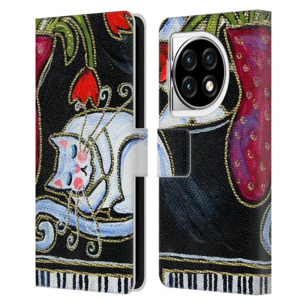 Wyanne Cat Kitty Asleep On The Piano Leather Book Wallet Case Cover For OPPO OnePlus Ace 3 5G