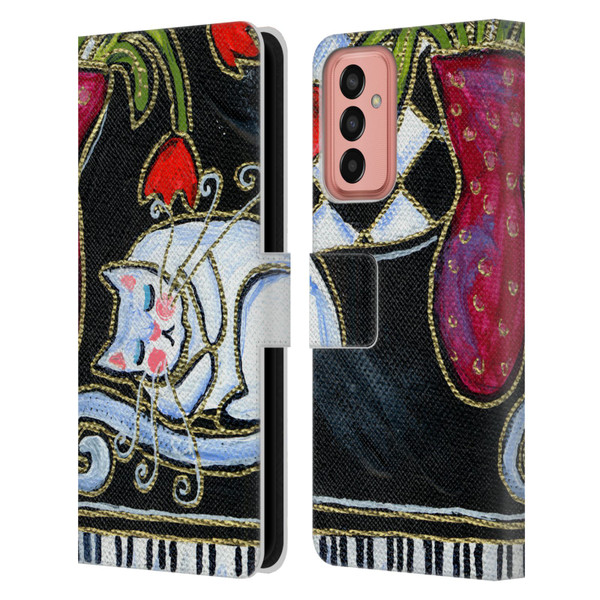 Wyanne Cat Kitty Asleep On The Piano Leather Book Wallet Case Cover For Samsung Galaxy M13 (2022)