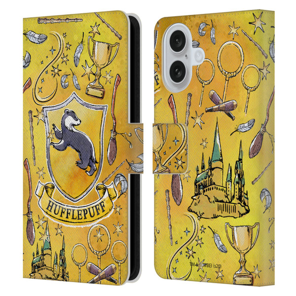 Harry Potter Deathly Hallows XIII Hufflepuff Pattern Leather Book Wallet Case Cover For Apple iPhone 16