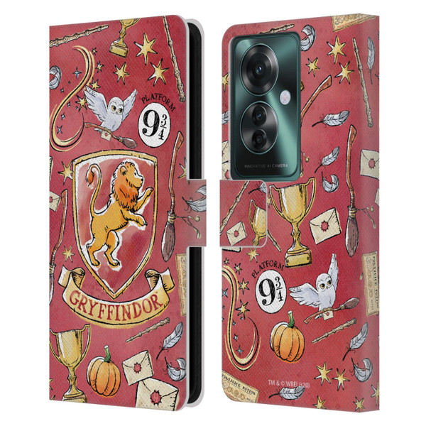Harry Potter Deathly Hallows XIII Gryffindor Pattern Leather Book Wallet Case Cover For OPPO Reno11 F 5G / F25 Pro 5G