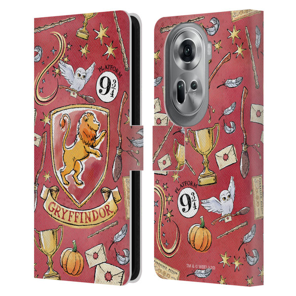 Harry Potter Deathly Hallows XIII Gryffindor Pattern Leather Book Wallet Case Cover For OPPO Reno11 Pro