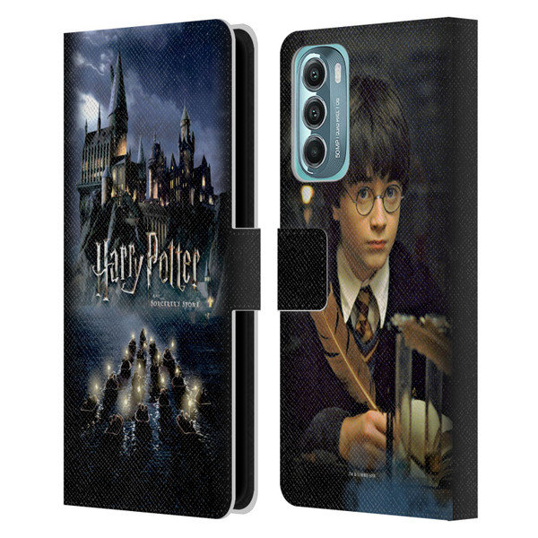 Harry Potter Sorcerer's Stone II Castle Leather Book Wallet Case Cover For Motorola Moto G Stylus 5G (2022)