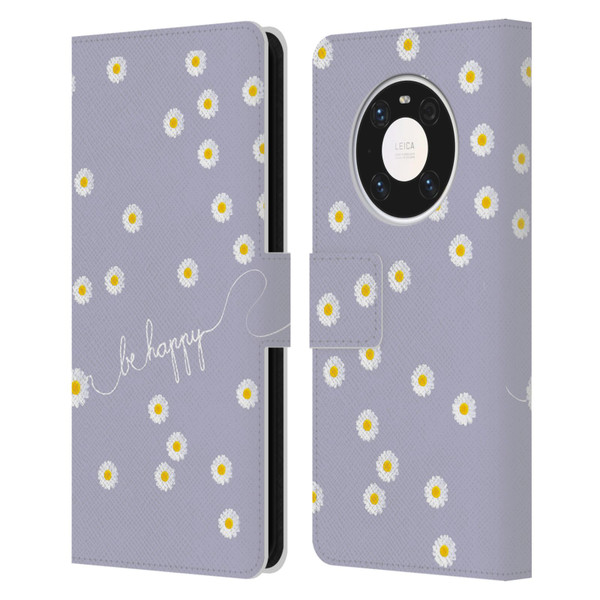 Monika Strigel Happy Daisy Lavender Leather Book Wallet Case Cover For Huawei Mate 40 Pro 5G