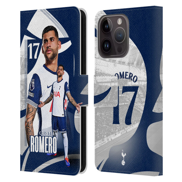 Tottenham Hotspur F.C. 2024/25 First Team Cristian Romero Leather Book Wallet Case Cover For Apple iPhone 15 Pro