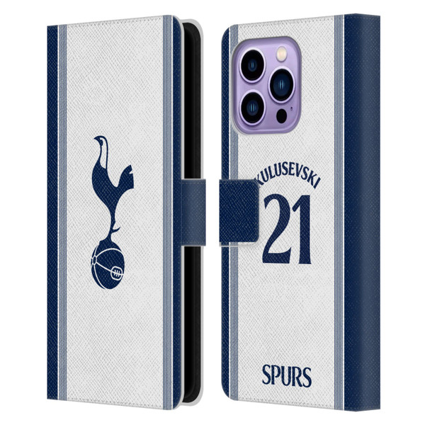 Tottenham Hotspur F.C. 2024/25 Players Home Kit Dejan Kulusevski Leather Book Wallet Case Cover For Apple iPhone 14 Pro Max