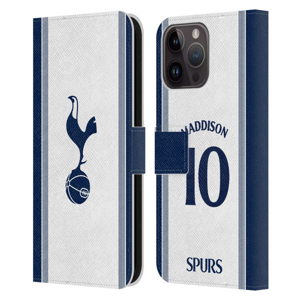 Tottenham Hotspur F.C. 2024/25 Players Home Kit James Maddison Leather Book Wallet Case Cover For Apple iPhone 15 Pro Max