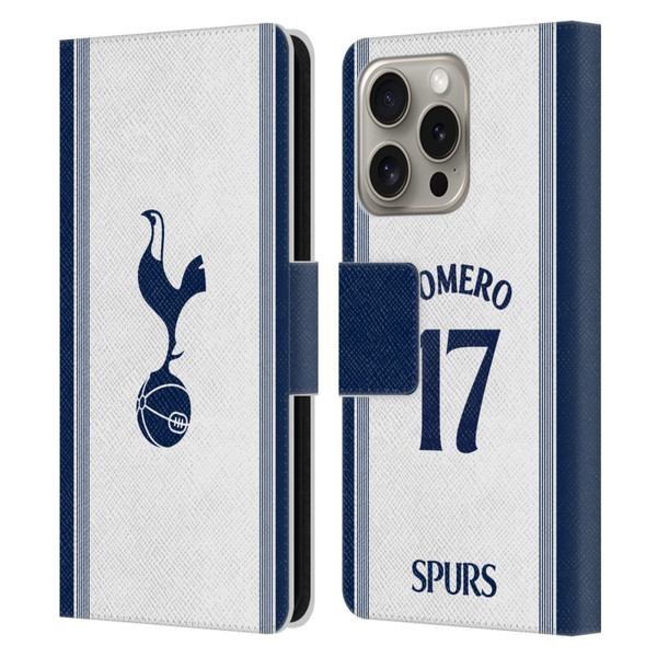 Tottenham Hotspur F.C. 2024/25 Players Home Kit Cristian Romero Leather Book Wallet Case Cover For Apple iPhone 16 Pro