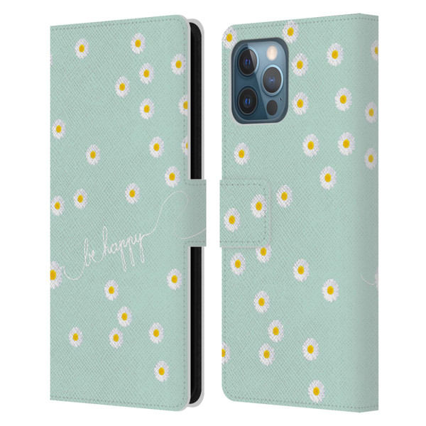 Monika Strigel Happy Daisy Mint Leather Book Wallet Case Cover For Apple iPhone 12 Pro Max