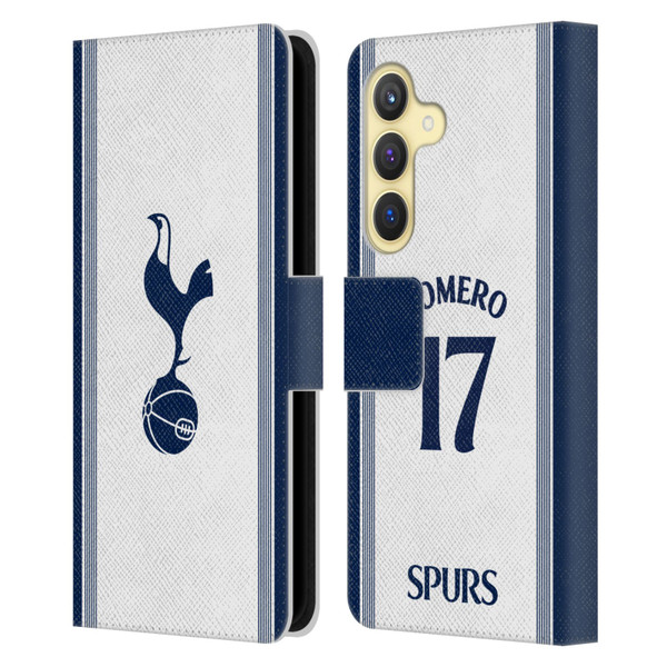 Tottenham Hotspur F.C. 2024/25 Players Home Kit Cristian Romero Leather Book Wallet Case Cover For Samsung Galaxy S24 5G