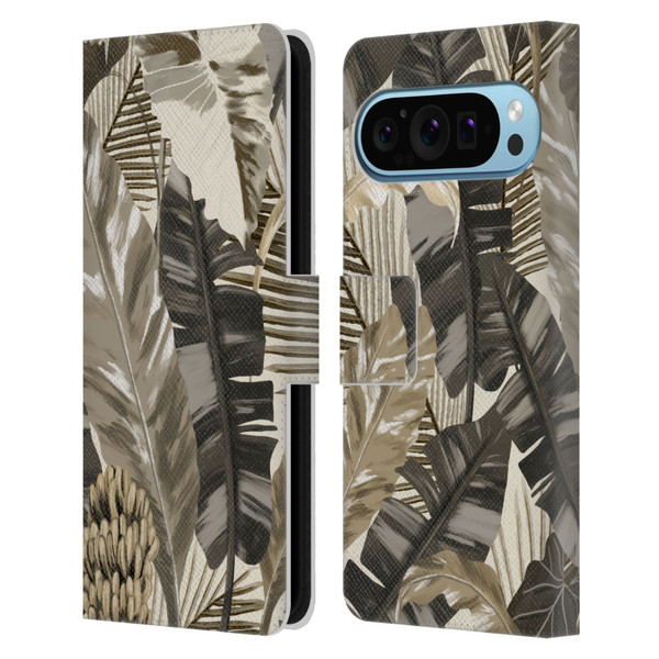 Anis Illustration Floral And Leaves Tropical Leaves Sepia Leather Book Wallet Case Cover For Google Pixel 9 / Pixel 9 Pro