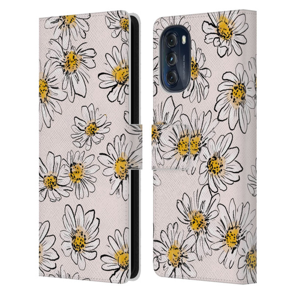 Anis Illustration Floral And Leaves Daisies Pink Pastel Leather Book Wallet Case Cover For Motorola Moto G (2022)
