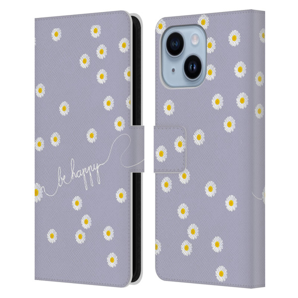 Monika Strigel Happy Daisy Lavender Leather Book Wallet Case Cover For Apple iPhone 14 Plus