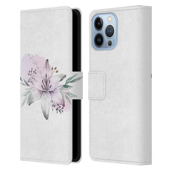 Anis Illustration Floral Pattern Lilium Flower Leather Book Wallet Case Cover For Apple iPhone 13 Pro Max
