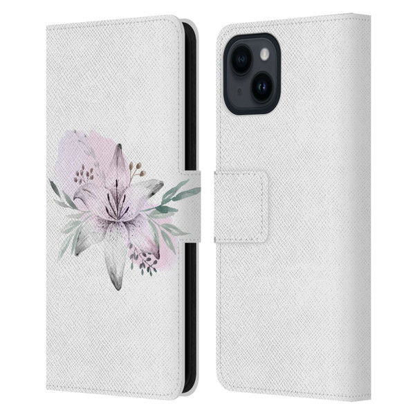 Anis Illustration Floral Pattern Lilium Flower Leather Book Wallet Case Cover For Apple iPhone 15