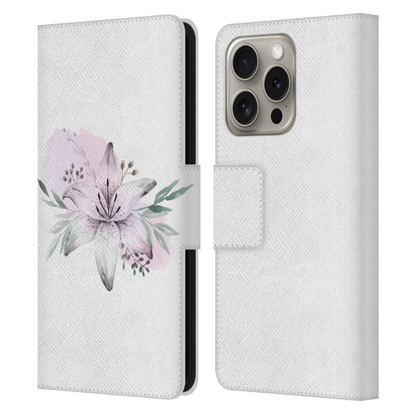 Anis Illustration Floral Pattern Lilium Flower Leather Book Wallet Case Cover For Apple iPhone 16 Pro