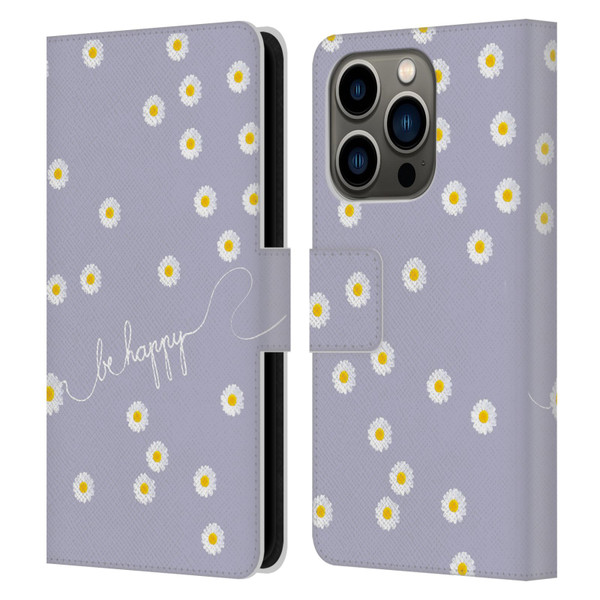 Monika Strigel Happy Daisy Lavender Leather Book Wallet Case Cover For Apple iPhone 14 Pro