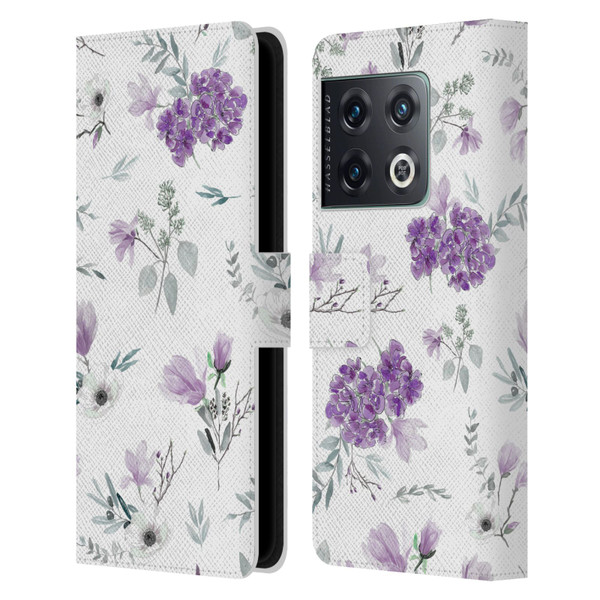 Anis Illustration Floral Pattern Romantic Blue Pink Leather Book Wallet Case Cover For OnePlus 10 Pro