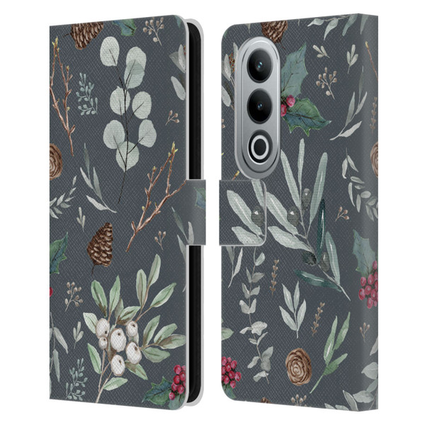 Anis Illustration Floral Pattern Christmas Eucalyptus Blue Leather Book Wallet Case Cover For OPPO OnePlus Ace 3V 5G