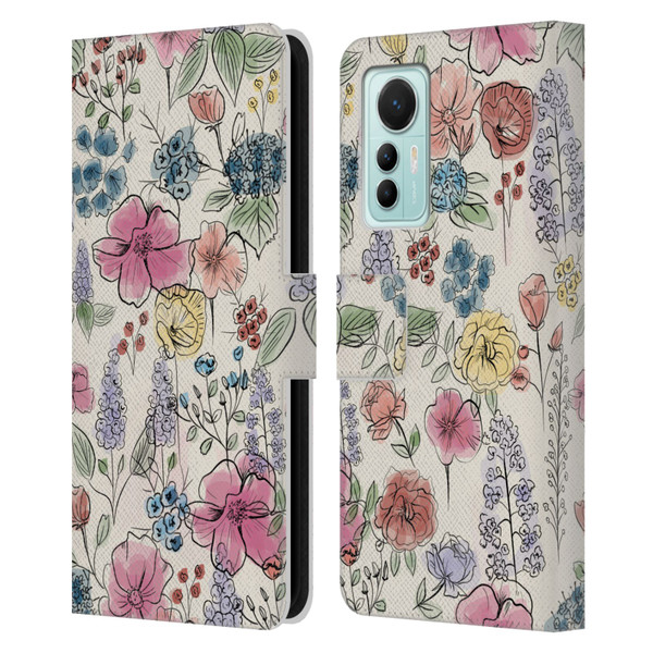 Anis Illustration Floral Pattern Wild Garden Leather Book Wallet Case Cover For Xiaomi 12 Lite