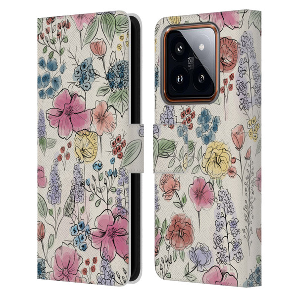 Anis Illustration Floral Pattern Wild Garden Leather Book Wallet Case Cover For Xiaomi 14