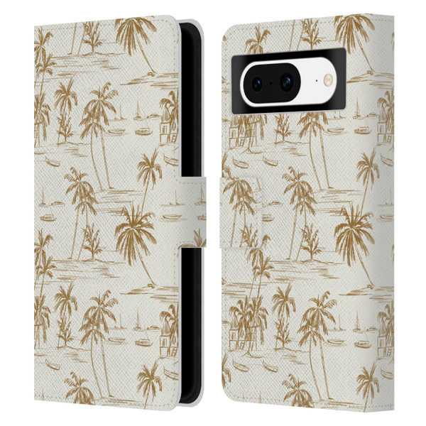Anis Illustration Mix Pattern Beach Beige Gold Leather Book Wallet Case Cover For Google Pixel 8